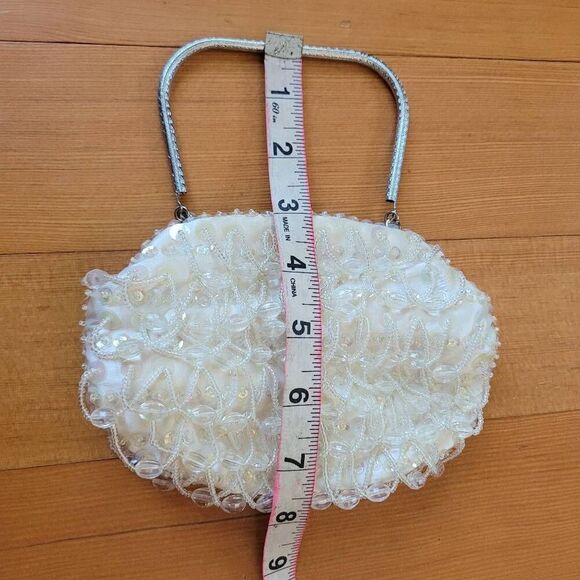 Vintage ivory white beaded mini bag romantic classic americana glam - Picture 7 of 8